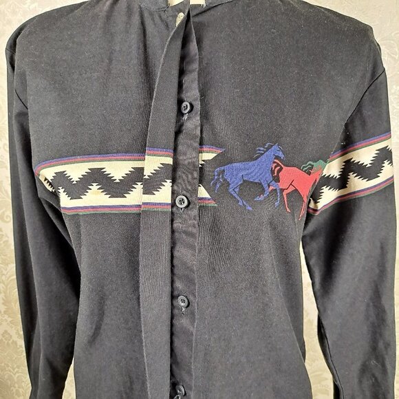 Roper Size Small Black Western Button Up Long Sleeve Shirt Horses Classic Vtg - Picture 10 of 15